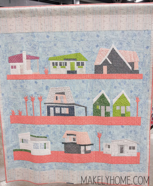 Midcentury Modern houses on a modern art quilt - Local by Carolyn Friedlander (she has patters and fabric available on her site) | MakelyHome.com