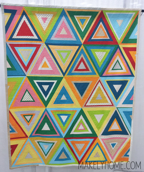 Modern Art Quilt made to look like triangle Lincoln logs - Log Pyramids by Liz Harvatine | MakelyHome.com