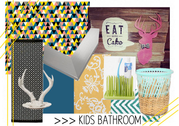 Kids Bathroom Ideas - a fun and quirky inspiration board via MakelyHome.com