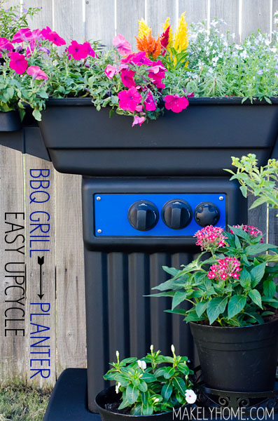 Old, broken BBQ grill turned into an amazing flower planter in this easy upcycle! via MakelyHome.com
