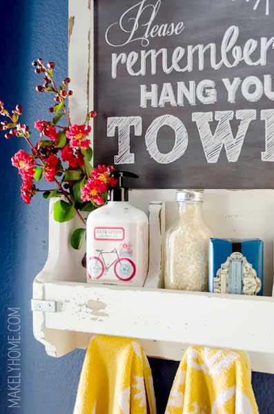 DIY Faux Chalkboard Bathroom Storage and Towel Hooks via Makely School for Girls
