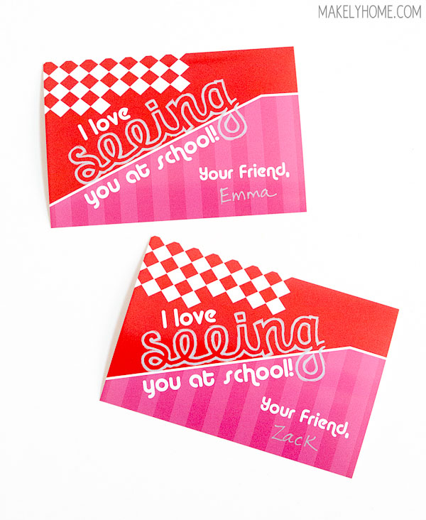 I love SEEING you at school - cheap and easy to assemble DIY valentines with funny glasses - free printable