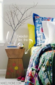 Yellow Rose of Texas embellished table - Create your own embellished furniture with vinyl designs! Tutorial at MakelyHome.com