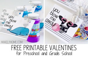 You Blow Me Away - Two Free Valentine Printables for Preschool and Grade School Ages via MakelyHome.com