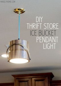 Thrift store ice bucket turned pendant light via MakelyHome.com
