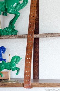 live edge wood & leather belt shelves via MakelyHome.com