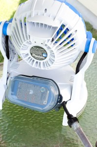 Battery operated misting fan from Arctic Cove - You can use it on a 5 gallon bucket or with a water hose. So perfect for those hot summer days!