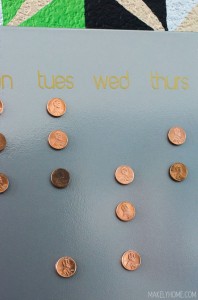 "Make a Change" Chore Chart for kids - use pennies as magnets to mark completed chores